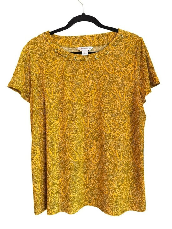Liz Claiborne Tops - Vintage Liz Claiborne Yellow Grommet Detail Top Large Paisley Retro Y2K Edgy Mod